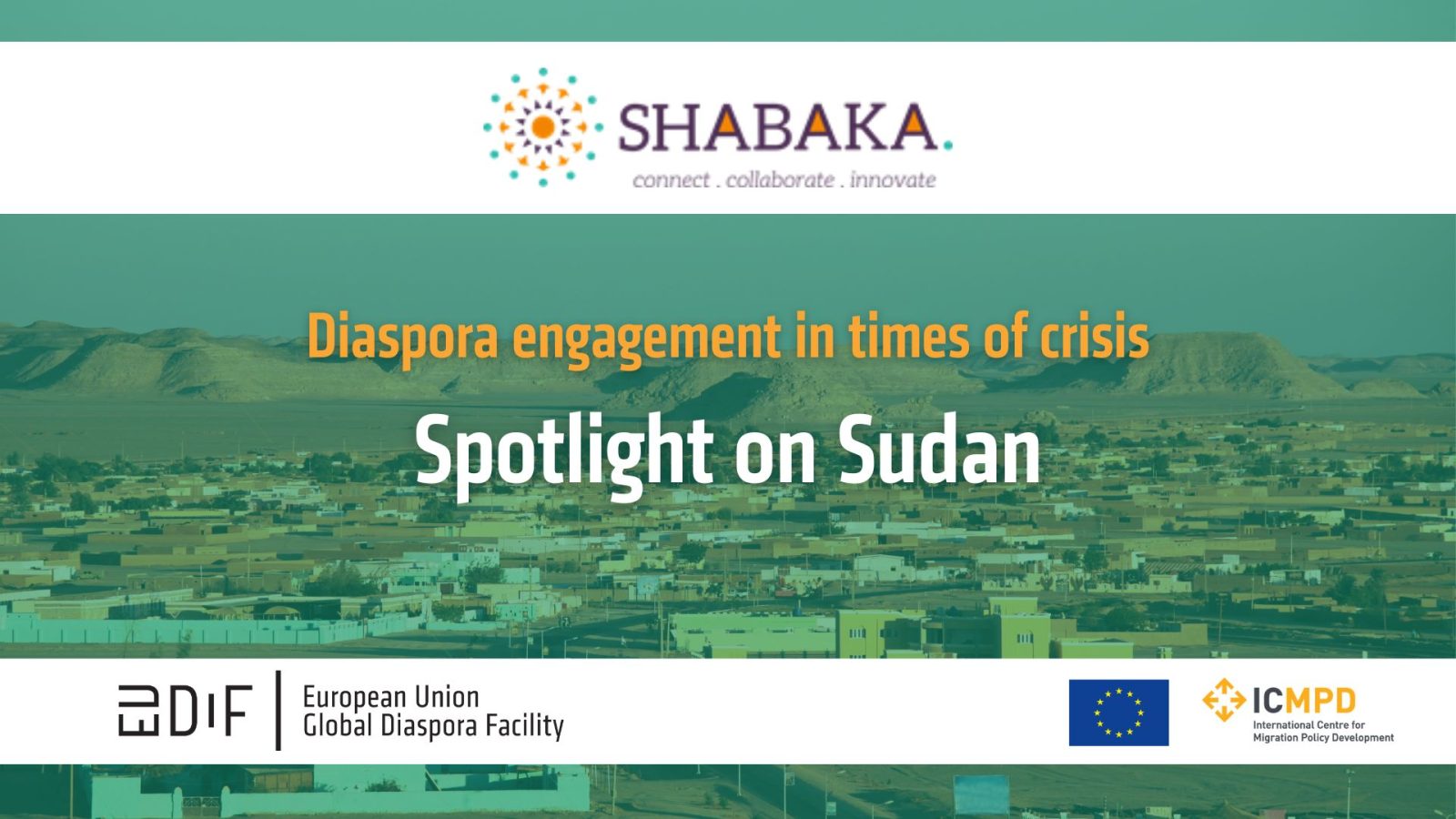 Cover image text reads: diaspora engagement in times of crisis, spotlight on Sudan.