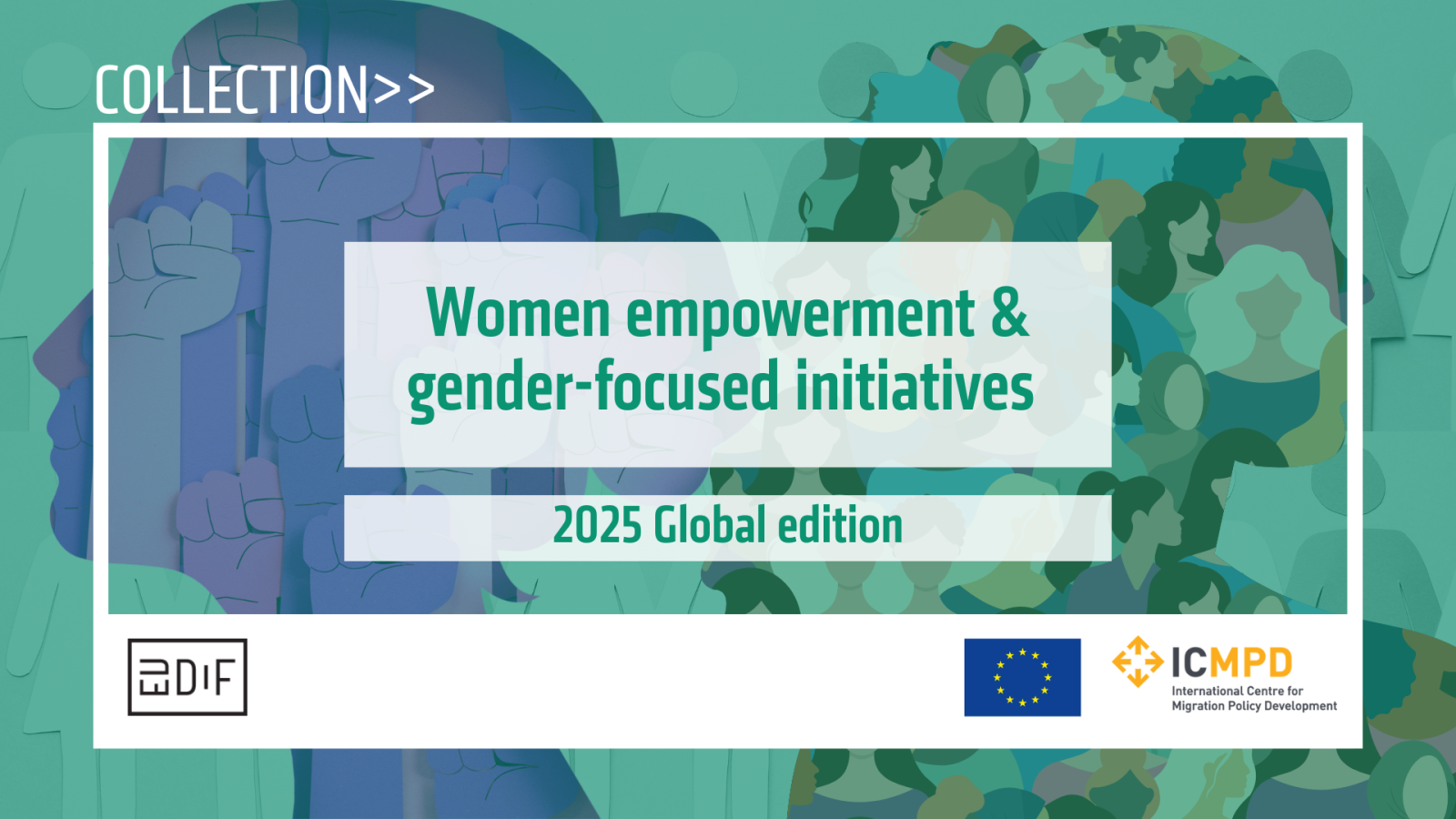 Collection page image presented with the title "Women empowerment & gender-focused initiatives" with the graphic of empowering women in the background